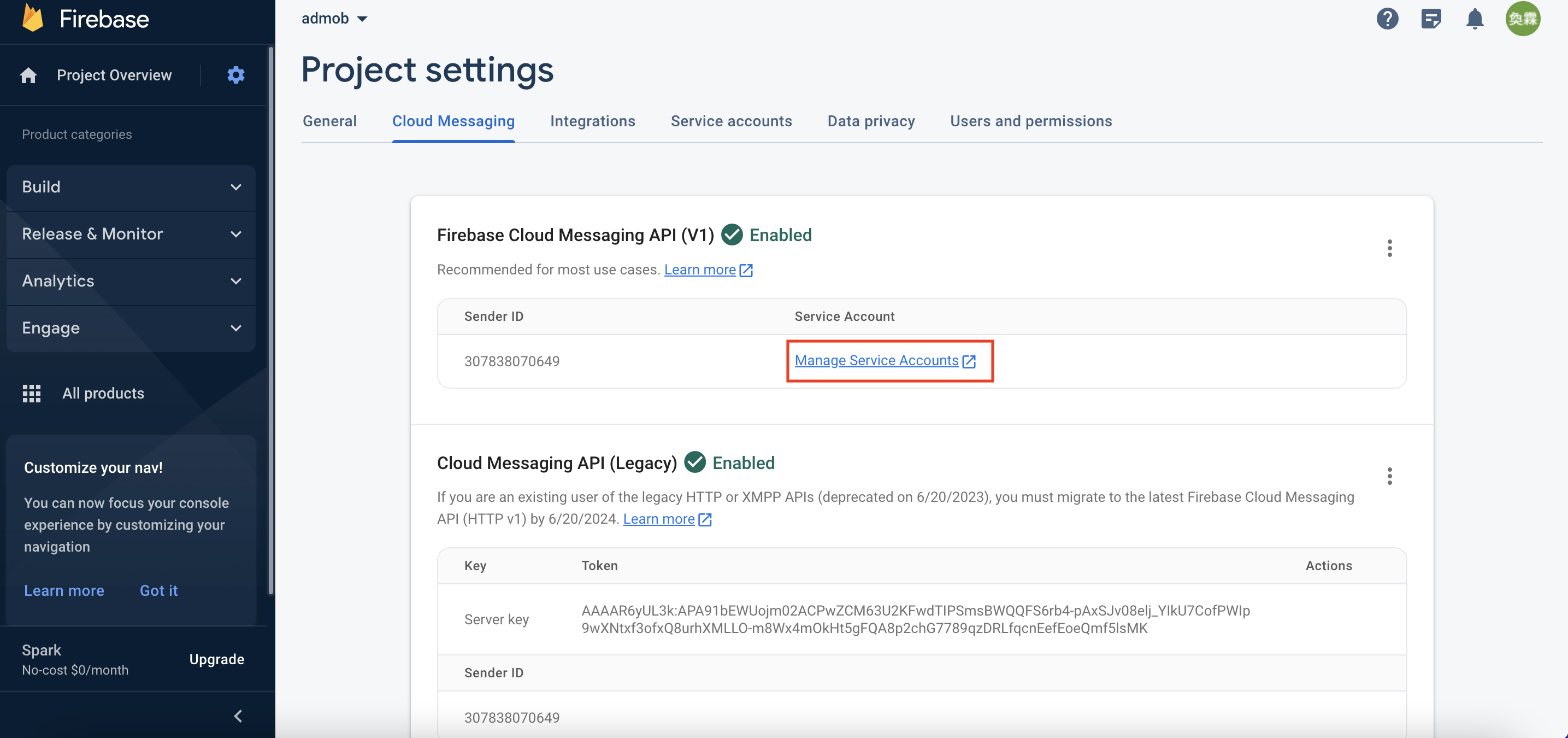 fcm-1：進(jìn)入谷歌云管理服務(wù)賬號(hào)